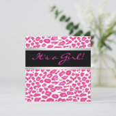 Hot rose Leopard Girl Baby Shower Invitations (Debout devant)