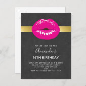 Hot Rose Lèvres Glamour Invitation Anniversaire (Devant / Derrière)