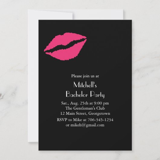 Hot Rose Lips Bachelor Party Invitation (noir) (Devant)
