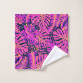 Hot rose & Navy Blue Tropical Palm Île Feuille (Gant de toilette)