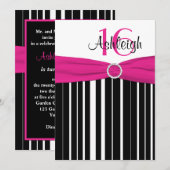 Hot rose, noir, blanc 16e anniversaire Invitation (Devant / Derrière)