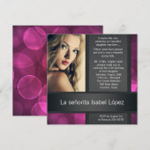 Hot rose noir photo Quinceanera Invitations (Devant / Derrière)