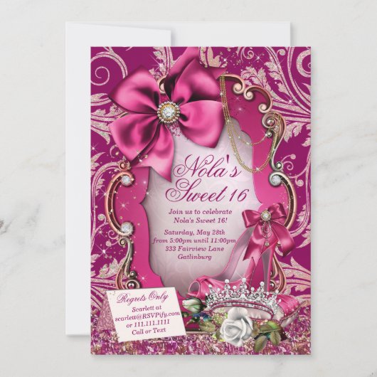 Hot rose Sweet 16 Invitations (Devant)