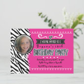 Hot Rose & Zebra Girls Invitations photo d'anniver (Debout devant)