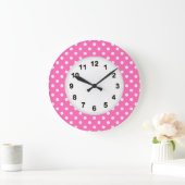 Hot-roze #2 en White Polka Dots Pattern Grote Klok (Huis)