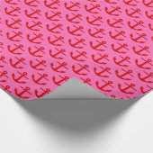 Hot-roze #2, Red Anchors Pattern Cadeaupapier (Hoek)
