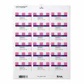 Hot-roze #2 XL Stripes, Navy 5c Naam Monogram Etiket (Full Sheet)