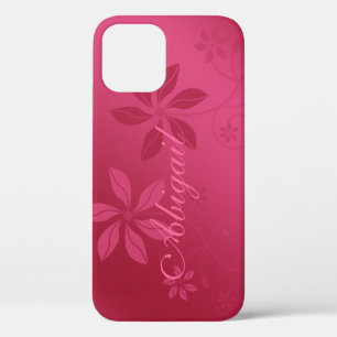 Hot Roze Abstracte Bloemen Aangepaste Naam iPhone 12 Hoesje