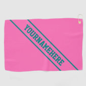 Hot-roze achtergrond en Blauwgroen oude aangepaste Golfhanddoek (Horizontaal)
