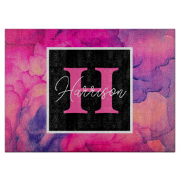 Hot-roze alcoholinkt monogram op maat snijplank