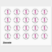 Hot-Roze ballon First Girl Birthday Modern Party Ronde Sticker (Vel)
