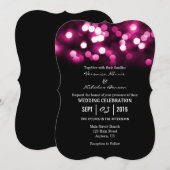 Hot-roze Black Bokeh Lights Wedding Invitae Kaart (Voorkant / Achterkant)