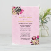 Hot-roze Black Gold Peony Rehearsal Dinner Kaart (Staand voorkant)