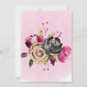 Hot-roze Black Gold Peony Rehearsal Dinner Kaart (Achterkant)