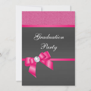 Hot-roze & Black Graduation Party Kaart