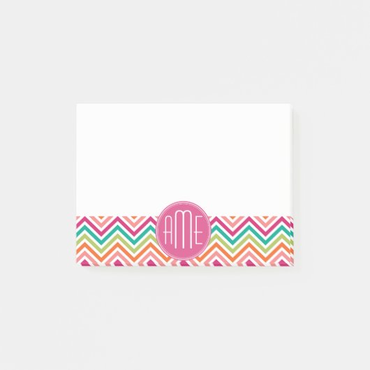 Hot-Roze Blauwgroen Oranje Chevrons Aangepast mono Post-it® Notes (Voorkant)