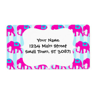 Hot-roze Blauwgroen Turquoise Blue-elephants op st Etiket