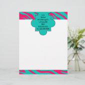 Hot Roze Blauwgroen Zebra Print briefhoofd briefpa (Staand voorkant)