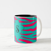 Hot Roze Blauwgroen Zebra Print Dierlijke Koffie M Tweekleurige Koffiemok (Voorkant rechts)