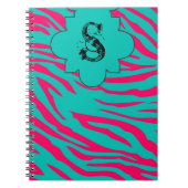 Hot Roze Blauwgroen Zebra Print Dierlijke Spiraal Notitieboek (Voorkant)