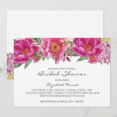 Hot roze bloemen bruids douche uitnodiging (Voorkant / Achterkant)