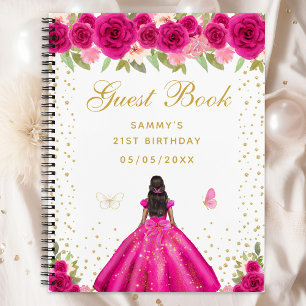 Hot Roze Bloemen Donkere Huid Prinses Gastboek Notitieboek