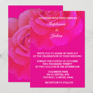 Hot Roze Bloemen Roos Bloem Kleurrijke Boho Weddin Kaart