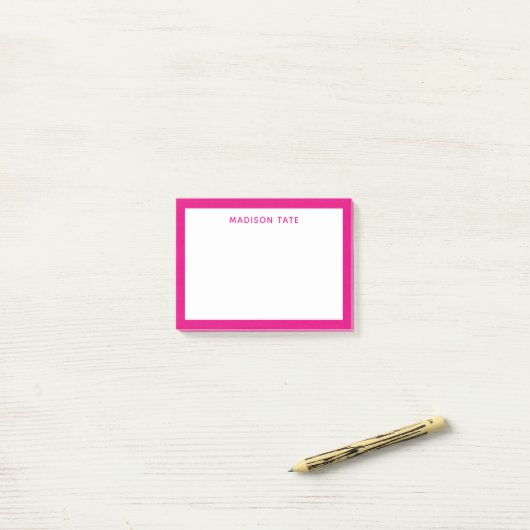 Hot-roze Border Moderne Monogram Professional Post-it® Notes (Op bureau)