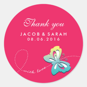 Hot-roze Butterfly Swirl Wedding Dank u Sticker