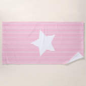 Hot-roze Cabana Stripes en White Star Beach-handdo Strandlaken (Voorkant)
