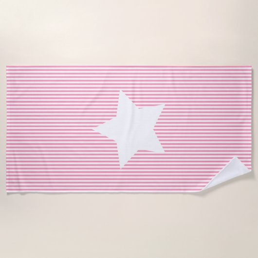 Hot-roze Cabana Stripes en White Star Beach-handdo Strandlaken (Voorkant)
