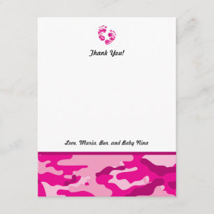 Hot-roze Camo-Baby shower Bedankkaart