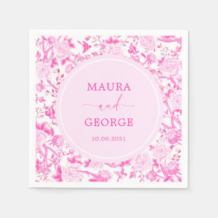 Hot Roze Chinoiserie Bloem Vogel Porselein Huwelij Servet