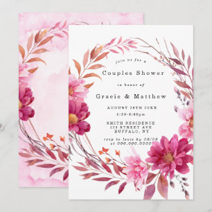 Hot-roze Chrysanthemum Couples Shower Invitations
