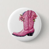 Hot roze cowgirl laars howdy ronde button 5,7 cm (Voorkant)