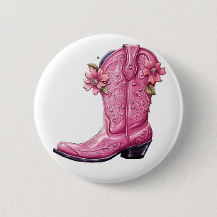 Hot roze cowgirl laars howdy ronde button 5,7 cm
