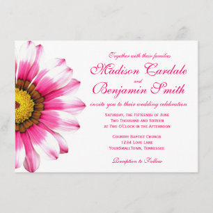 Hot-Roze Daisy Flower Wedding Invitations Kaart
