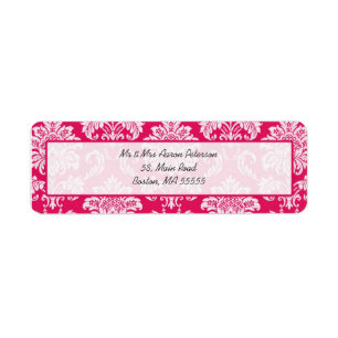 Hot-roze Damask  Adresetiketten Etiket