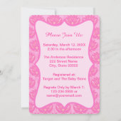 Hot-roze Damask Baby Girl Shower Aangepaste uitnod Kaart (Achterkant)