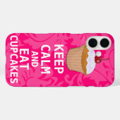Hot-roze Damask KEEP CALT- EN Eet Cupcakes Case-Mate iPhone Case (Achterkant (horizontaal))