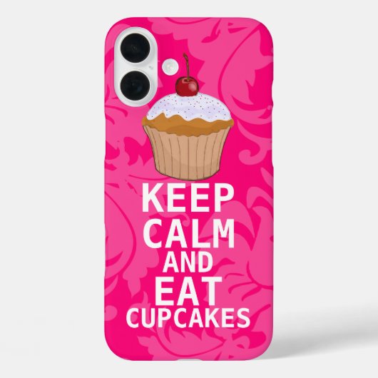 Hot-roze Damask KEEP CALT- EN Eet Cupcakes Case-Mate iPhone Case (Achterkant)
