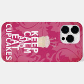 Hot-roze Damask KEEP CALT- EN Eet Cupcakes Case-Mate iPhone Case (Achterkant (horizontaal))