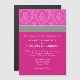 Hot-roze Damask Magnetic Wedding Invitation Magnetische Uitnodiging