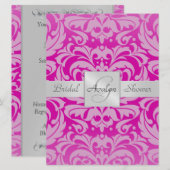 Hot-roze Damask Vrijgezellenfeest Monogram Uitnodi Kaart (Voorkant / Achterkant)