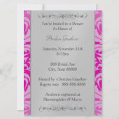 Hot-roze Damask Vrijgezellenfeest Monogram Uitnodi Kaart (Achterkant)