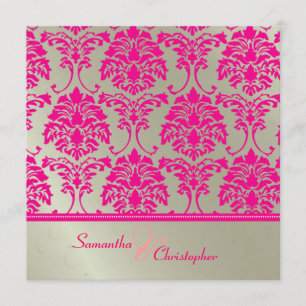 Hot-roze demask/faux Silver bruiloft Kaart