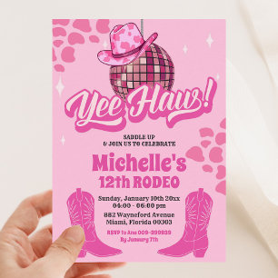 Hot roze disco cowgirl yehaw verjaardagsfeestje kaart