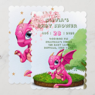 Hot-roze dragon Girl-Baby shower Kaart