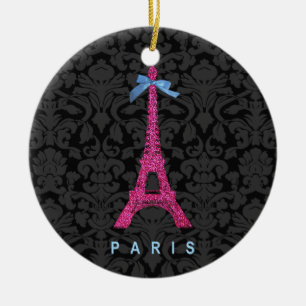 Hot-roze Eiffeltoren in faux-glitter Keramisch Ornament