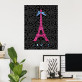 Hot-roze Eiffeltoren in faux-glitter Poster (Thuiskantoor)